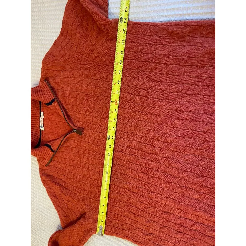 J. Crew Men's Lambs Wool Cable Knit Zip Up Pull On Henley Sweater Large Orange